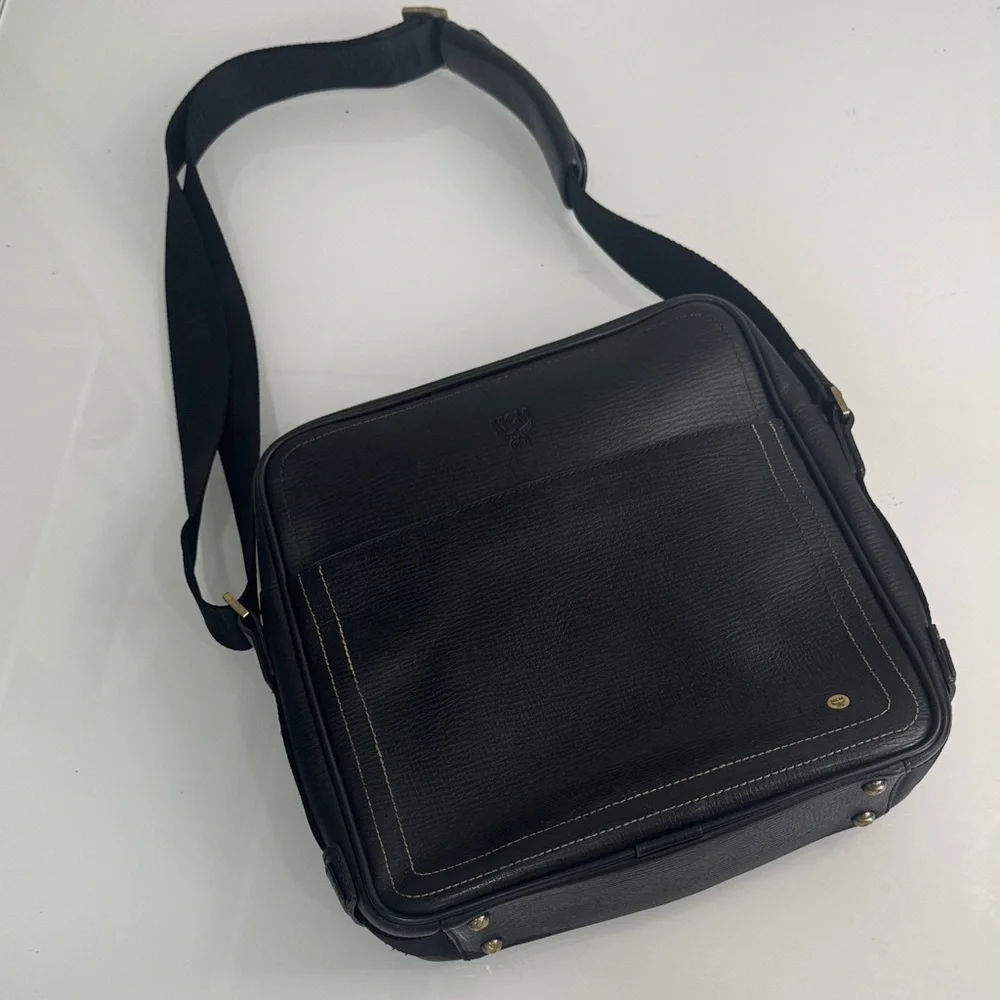 MCM Black Leather Messenger Bag